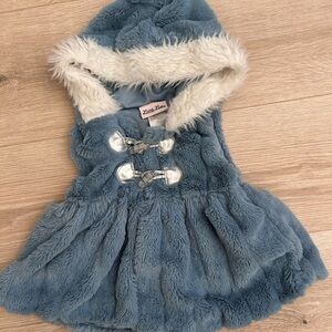Baby Girl Light Blue Faux Fur Hooded Vest Dress size 12months